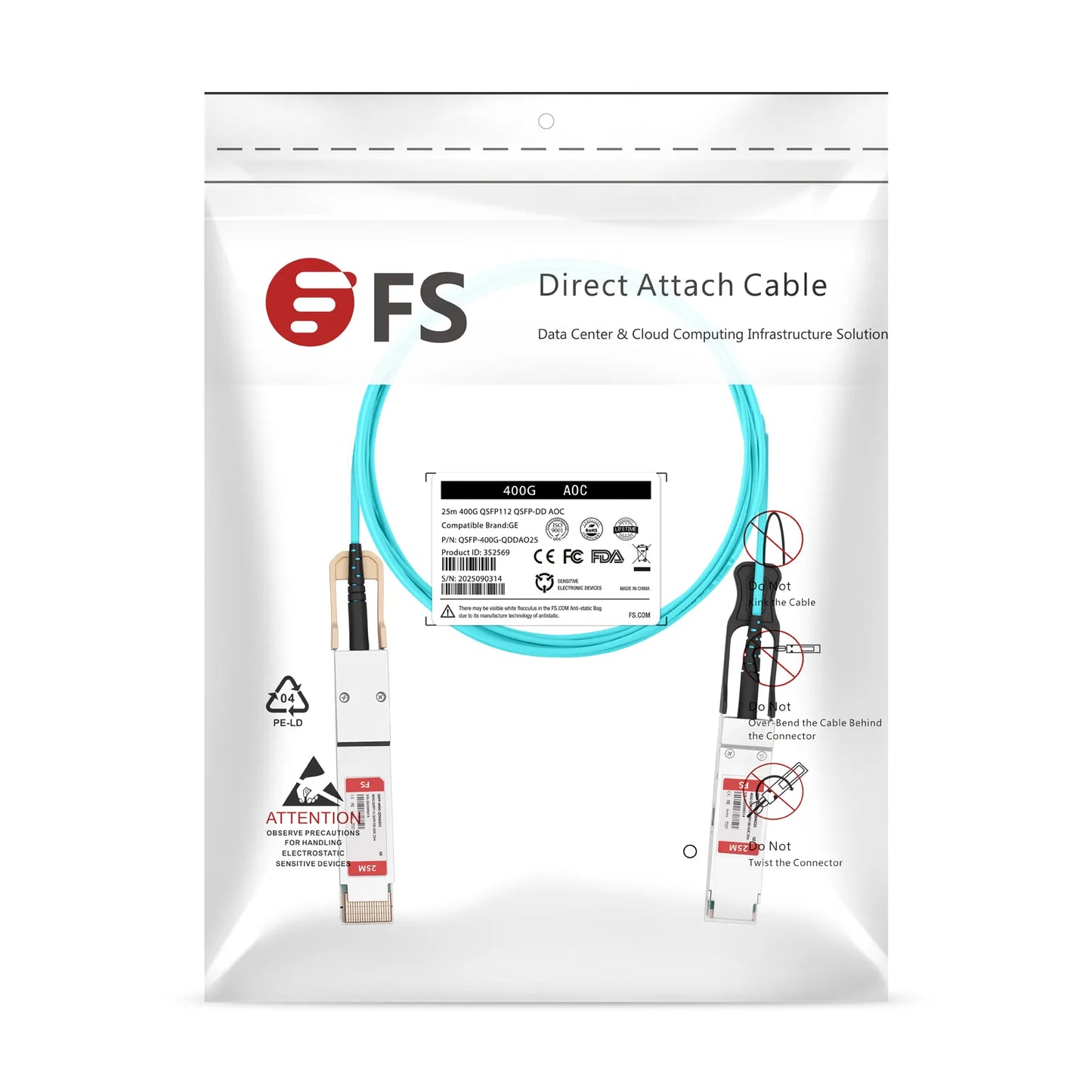 25m (82ft) Cisco Compatible 400G QSFP112 4 x 100G PAM4 to 400G QSFP-DD 8 x 50G PAM4 Active Optical Cable