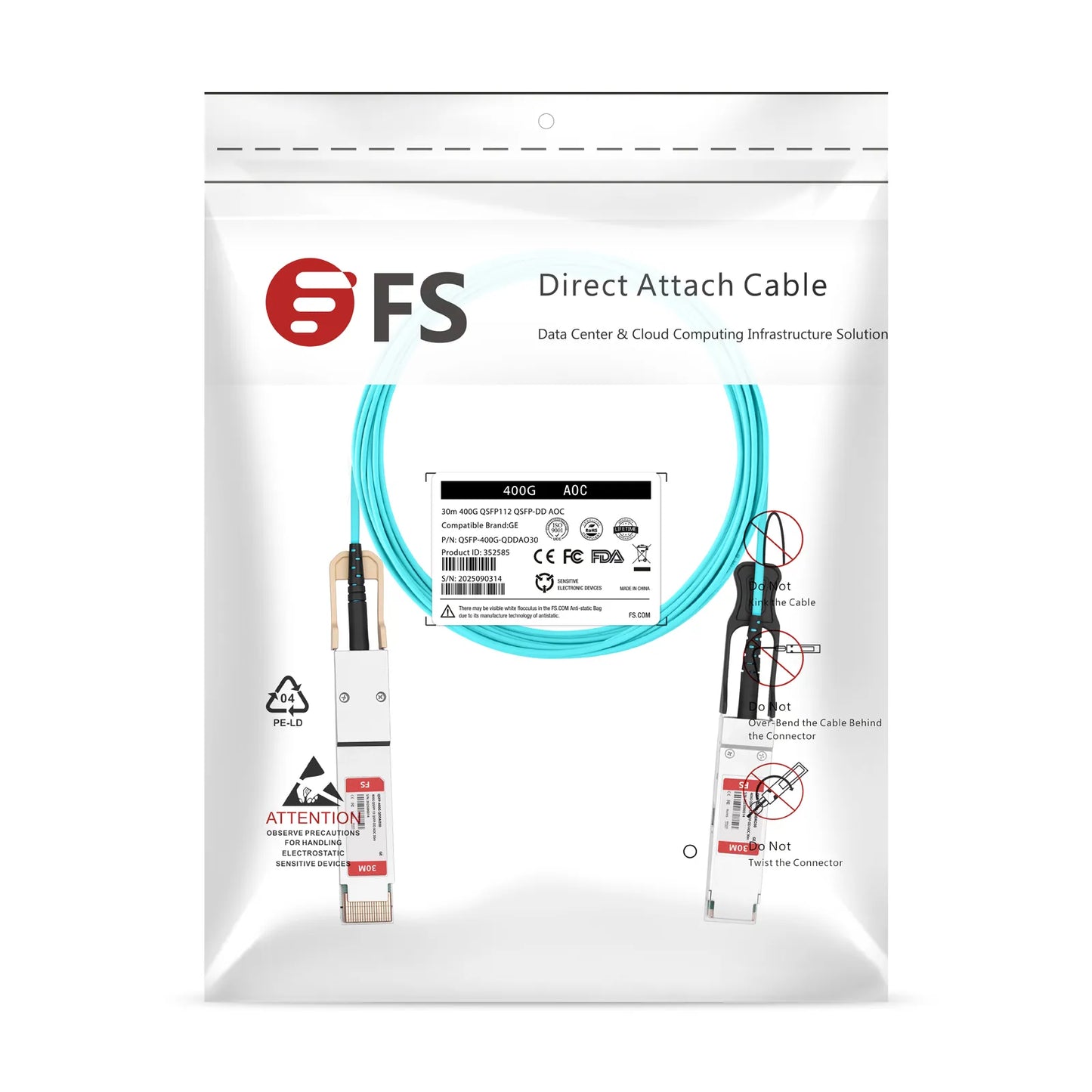 30m (98ft) Cisco Compatible 400G QSFP112 4 x 100G PAM4 to 400G QSFP-DD 8 x 50G PAM4 Active Optical Cable