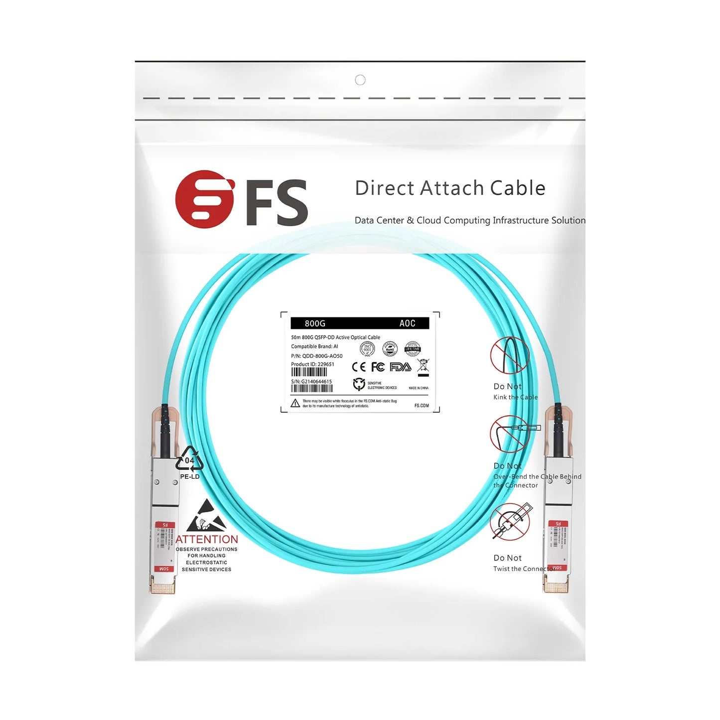 50m (164ft) Arista Networks Compatible 800G QSFP-DD 8 x 100G PAM4 Active Optical Cable