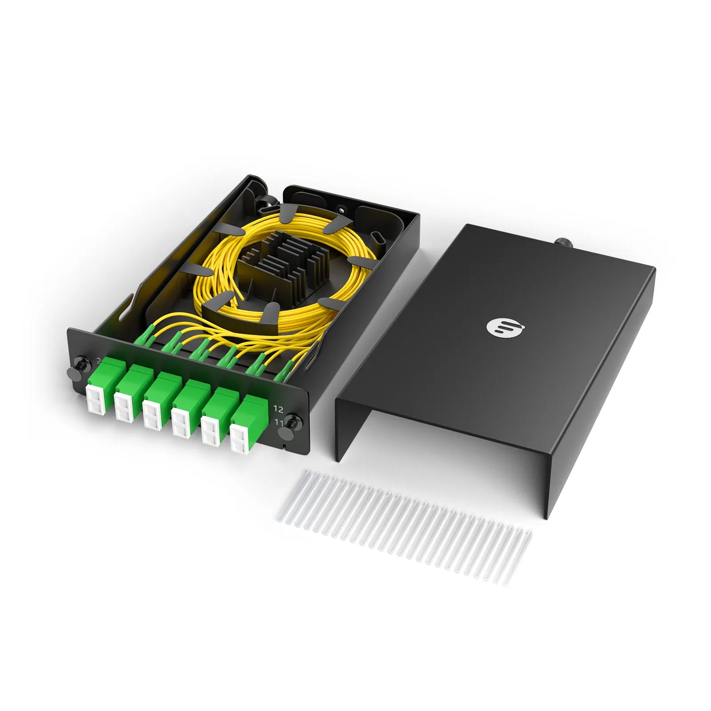 FHD™ LC Splice Cassette with Pigtails, 12 Fibers OS2 Single Mode, 6 x LC APC Duplex (Green), 0.3dB Max.