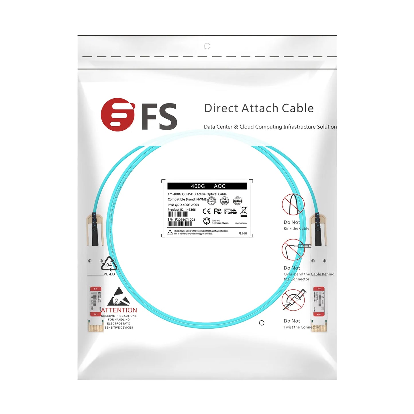10m (33ft) 400G QSFP-DD 8 x 50G PAM4 Active Optical Cable for FS Switches