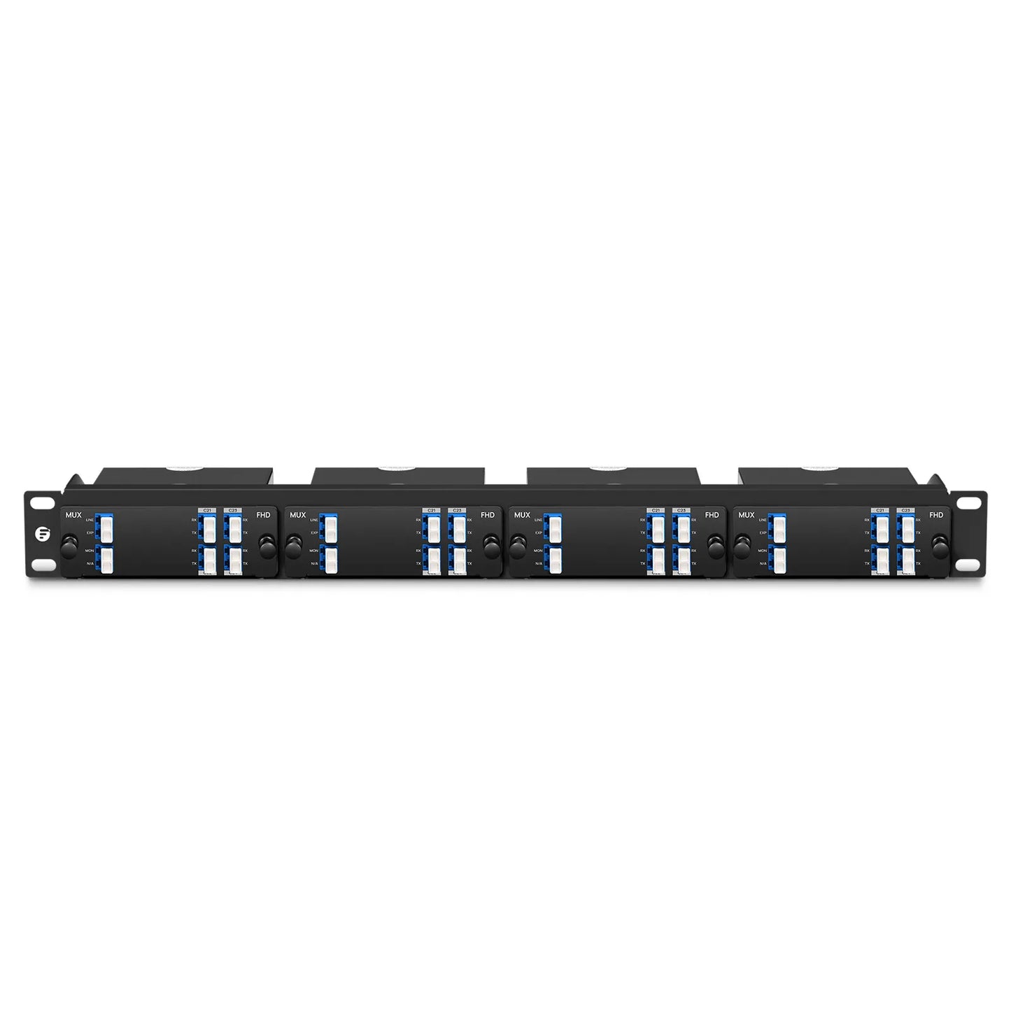 4 Channels DWDM Mux Demux, 100GHz C21-C24, with Monitor and Expansion Port, 2.75dB Typical IL, LC/UPC, Single Fiber, Side-A, High Density, FHD™ Plug-in Module