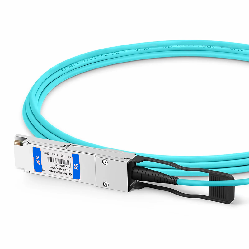 Refurb Squared 30m (98ft) Dell Compatible 100G QSFP28 4 x 25G NRZ to 2 x 50G QSFP28 2 x 25G NRZ Active Optical Breakout Cable