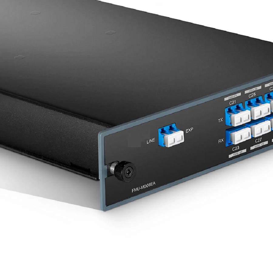 Refurb Squared 8 Channels DWDM Mux Demux, 100GHz C21-C35, with Expansion Port, 4.2dB Typical IL, LC/UPC, Single Fiber, Side-A, FMU Plug-in Module