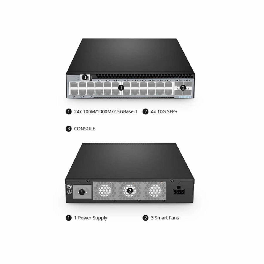 Refurb Squared S3400C-24MG4S, 24-Port Ethernet L2+ Compact Half-Width Switch, 24 x 100M/1000M/2.5GBase-T/Multi-Gigabit, with 4 x 10Gb SFP+ Uplinks