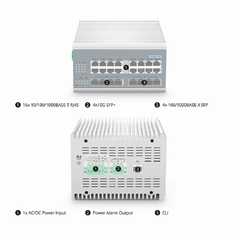 Refurb Squared IES5100-16TS, 16-Port Gigabit Ethernet L2+ Managed Industrial Switch, 16 x 10/100/1000BASE-T, with 4 x 1Gb SFP and 4 x 10Gb SFP+, -40 to 75A°C Operating Temperature