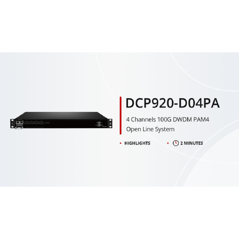 Refurb Squared DCP920-D04PA, 4 Channel 100G DWDM PAM4 Active Multiplexer, C45-C60, 4 x 100G QSFP28, Single Fiber, Side-A, Built-in 100G PAM4 Module, 1U Rack Mount, 0-80km, Support AmpCon-T/Web Network Management