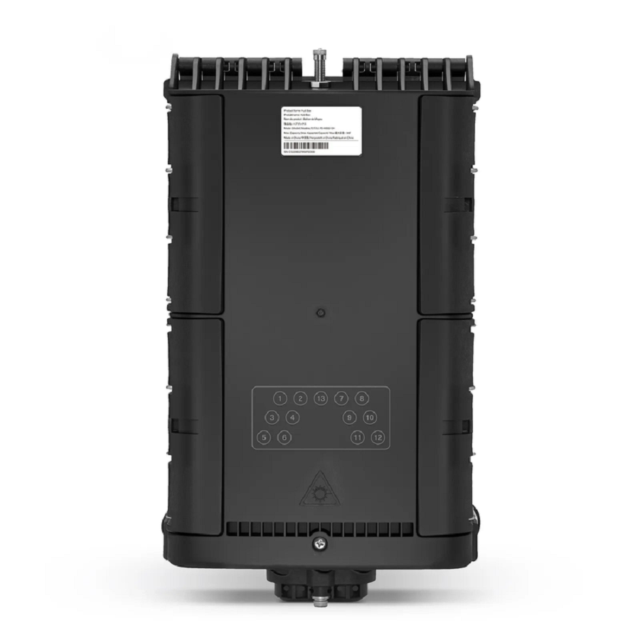 Refurb Squared Fully Pre-Terminated Fiber Distribution Hub Box for Quick ODN, 1 Uncut Port, 13 SC/APC Hardened Adapters, Mechanical Seal, Supports 1:2/1:4/1:8 Mini Splitters, PP+GF, IP68, Wall/Pole/Aerial Mount, Indoor/Outdoor