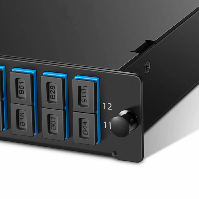 Refurb Squared FHDA MTP®-SC Cassette, OS2 Single Mode, Type A, 12 Fibers, MTP®-12 (Male) to 6 x SC Duplex (Blue), 0.35dB Max.