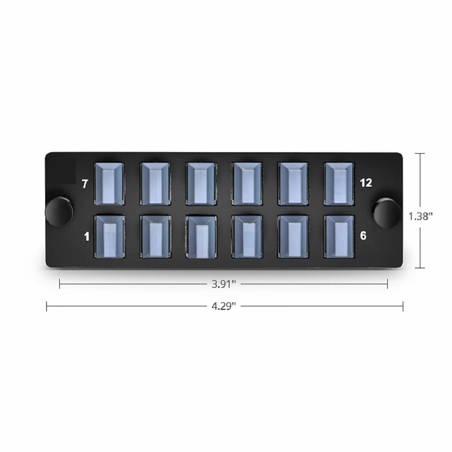 Refurb Squared FHDA Fiber Adapter Panel, OS2/OM3/OM4, 12 x MTP®-8/12/24 Key Up to Key Down (Black) Adapter, Type A