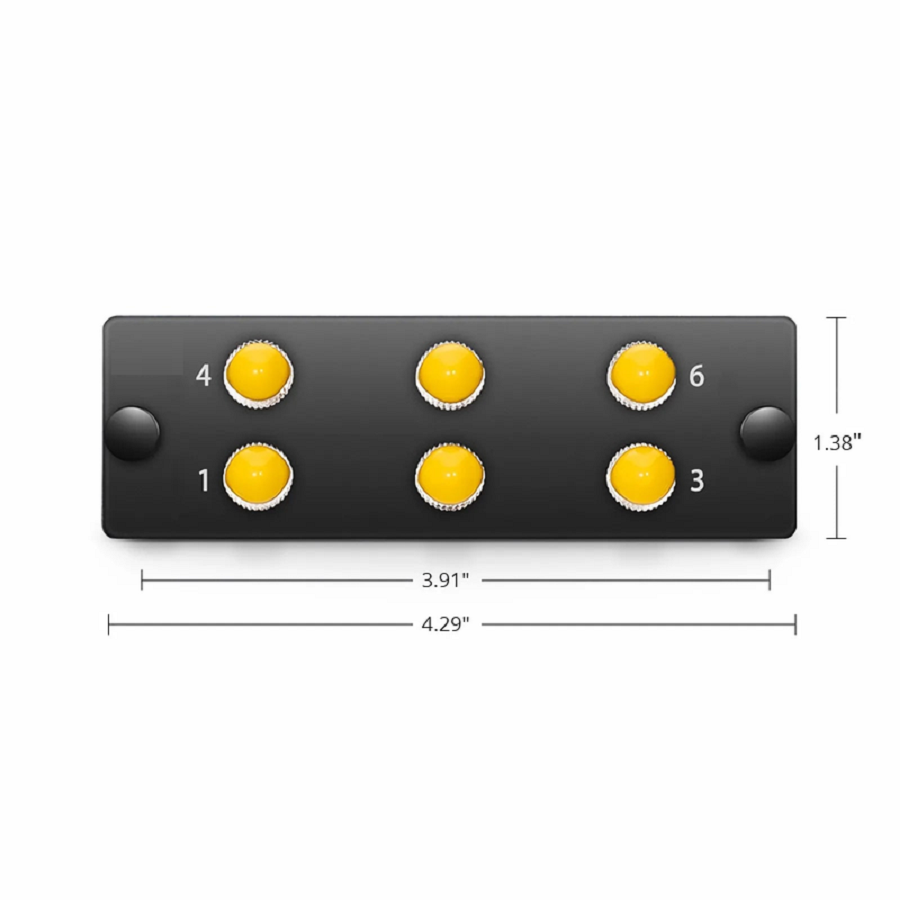 Refurb Squared FHDA Fiber Adapter Panel, 6 Fibers OM3/OM4 Multimode, 6 x ST Simplex (Plated) Adapter, Ceramic Sleeve