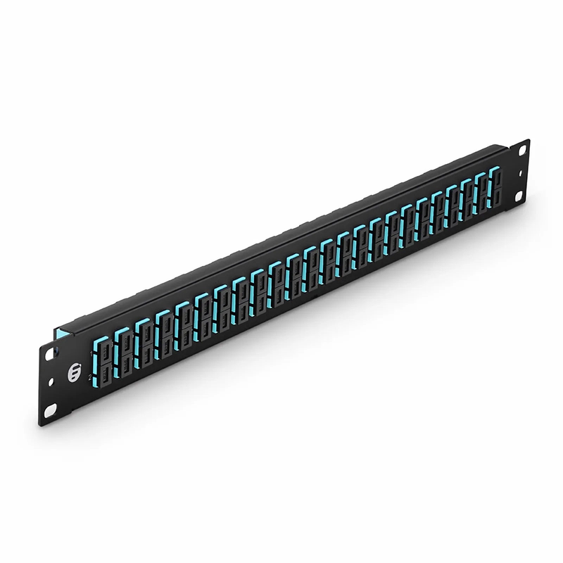 Refurb Squared FHUA 1U 19'' Fiber Adapter Panel, 48 Fibers OM4 Multimode, 24 x SC UPC Duplex (Aqua) Adapter, Ceramic Sleeve