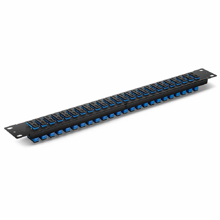 Refurb Squared FHUA 1U 19'' Fiber Adapter Panel, 48 Fibers OS2 Single Mode, 24 x SC UPC Duplex (Blue) Adapter, Ceramic Sleeve