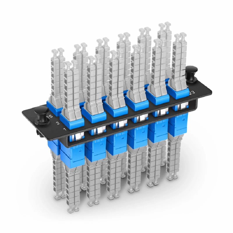 Refurb Squared FHDA Fiber Adapter Panel, 48 Fibers OS2 Single Mode, 12 x MDC UPC 2-Port Duplex (Blue) Adapter, Ceramic Sleeve