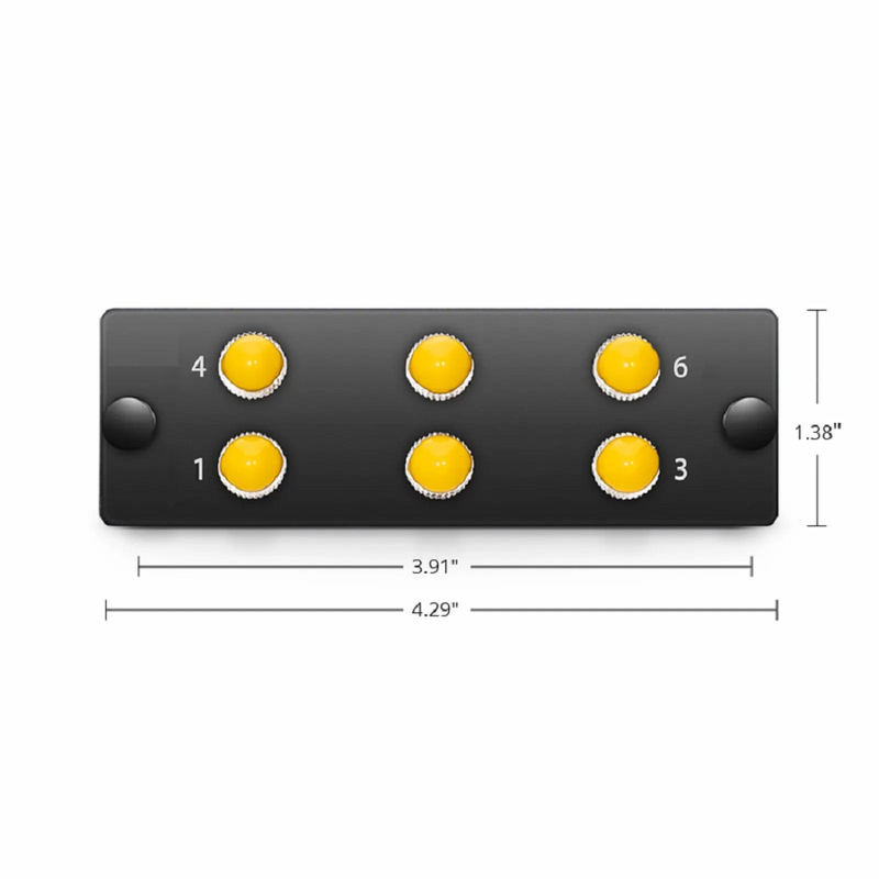 Refurb Squared FHDA Fiber Adapter Panel, 6 Fibers OM3/OM4 Multimode, 6 x ST Simplex (Plated) Adapter, Ceramic Sleeve