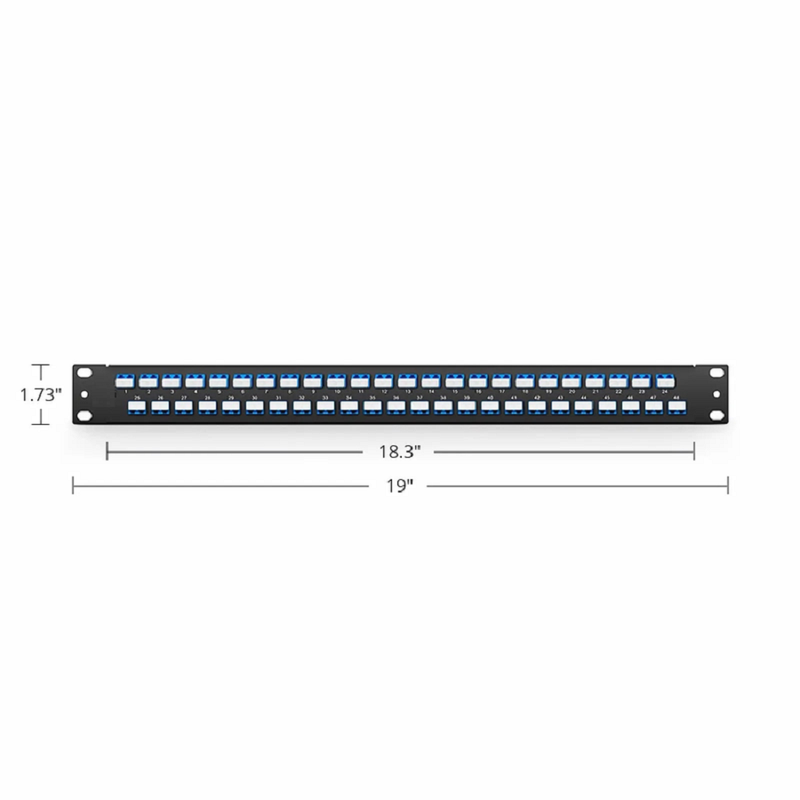 Refurb Squared FHUA 1U 19'' Fiber Adapter Panel, 96 Fibers OS2 Single Mode, 48 x LC UPC Duplex (Blue) Adapter, Ceramic Sleeve