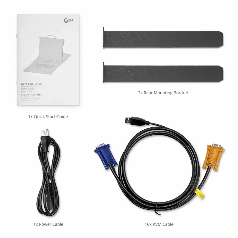 Refurb Squared 16-Port VGA 1U Rack-Mount KVM Switch with 19" LED, 16 x VGA Cables Included