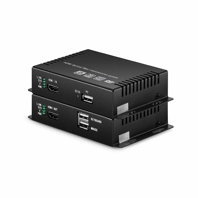 Refurb Squared 4K HDMI USB2.0 KVM Extender Set with Audio and EDID over LC Fiber Optic Cable for 10km, 3840x 2160@30Hz, with Pre-installed SFP+ Modules