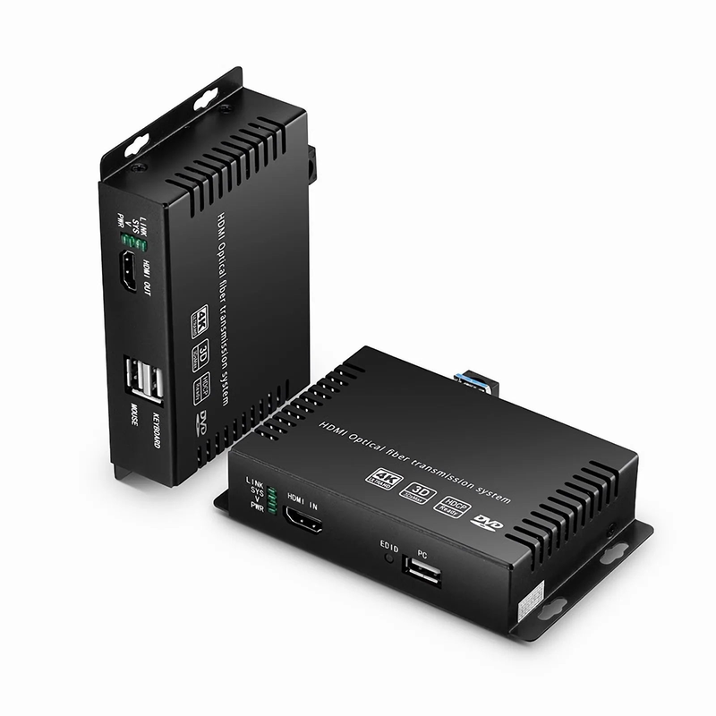 Refurb Squared 4K HDMI USB2.0 KVM Extender Set with Audio and EDID over LC Fiber Optic Cable for 10km, 3840x 2160@30Hz, with Pre-installed SFP+ Modules