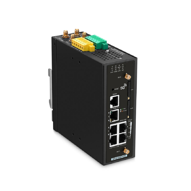 Refurb Squared IWG5100D-5TD, 5-Port Gigabit Ethernet Industrial 5G NR Cellular Wireless Gateway, with 5 x 10/100/1000BASE-T RJ45, 3 LAN Ports, 1 LAN/WAN Port, 1 WAN Port, Support Dual-SIM and IPSec VPN