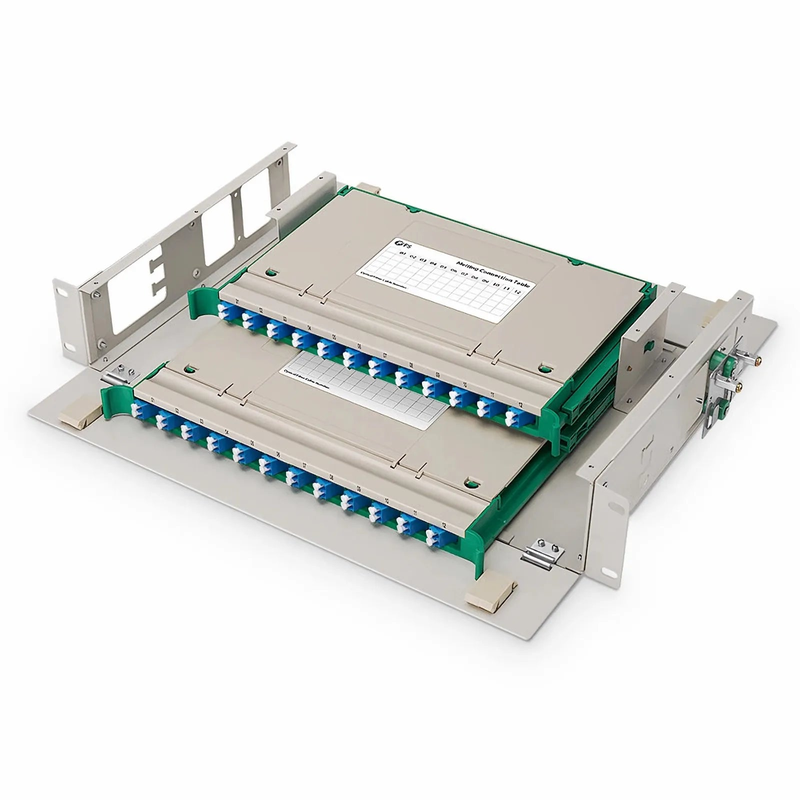 Refurb Squared 2U Rack Mount Fiber Optic Distribution Panel, 48 Fibers OS2 Single Mode, 24 x LC UPC Duplex (Blue) Adapter