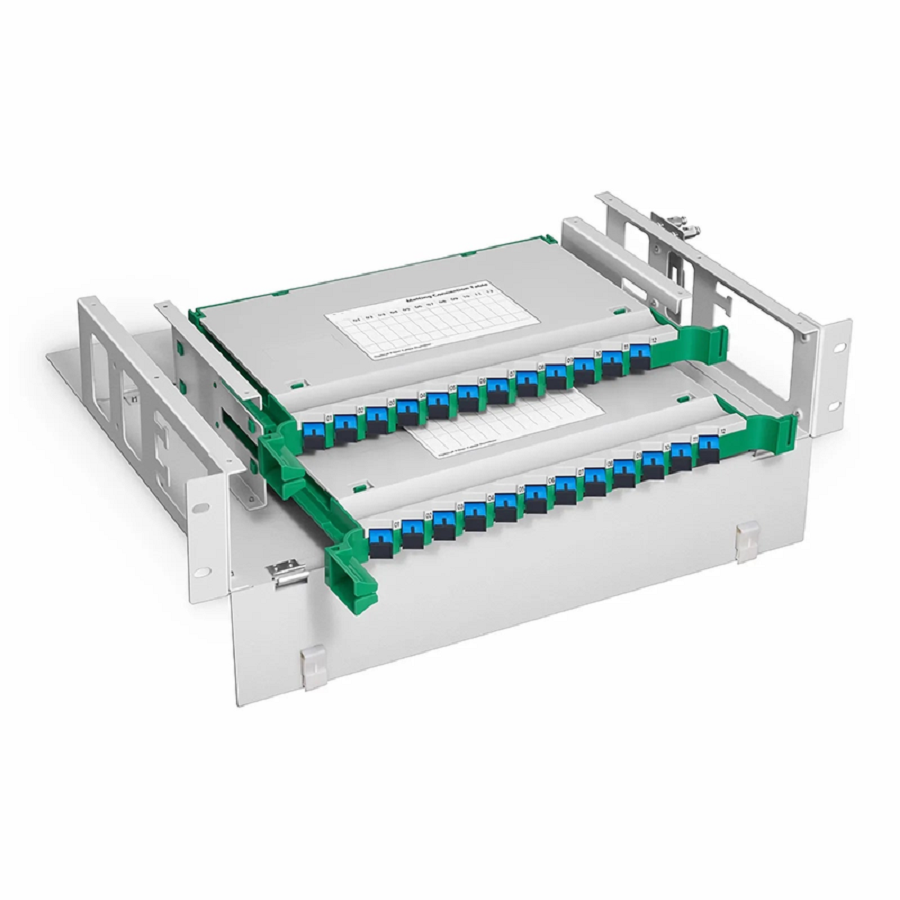 Refurb Squared 2U Rack Mount Fiber Optic Distribution Panel, 24 Fibers OS2 Single Mode, 24 x SC UPC Simplex (Blue) Adapter