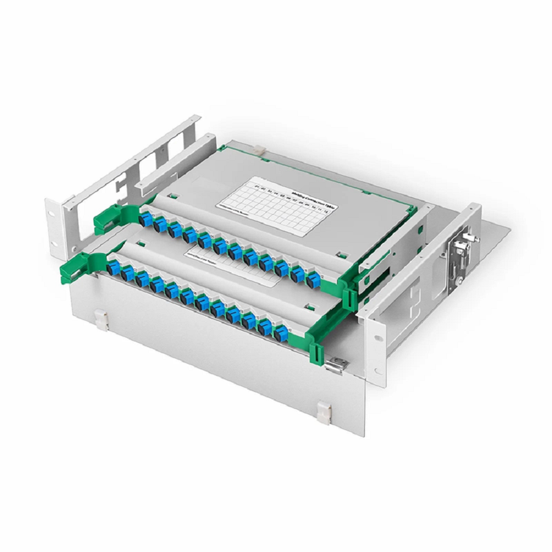 Refurb Squared 2U Rack Mount Fiber Optic Distribution Panel, 24 Fibers OS2 Single Mode, 24 x SC UPC Simplex (Blue) Adapter