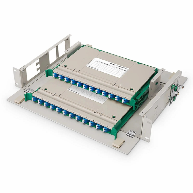 Refurb Squared 2U Rack Mount Fiber Optic Distribution Panel, 48 Fibers OS2 Single Mode, 24 x LC UPC Duplex (Blue) Adapter