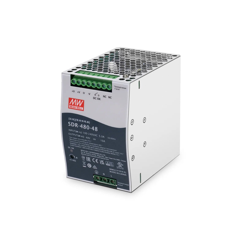 Refurb Squared 480W 48VDC Slim DIN Rail High-Performance Industrial Power Supply with PFC Function
