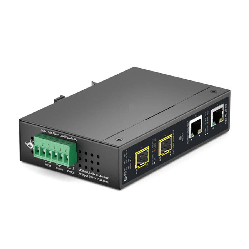 Refurb Squared Industrial Managed 2x 10/100/1000Base-T RJ45 to 2x 100/1000/2500Base-X SFP Gigabit Ethernet Media Converter