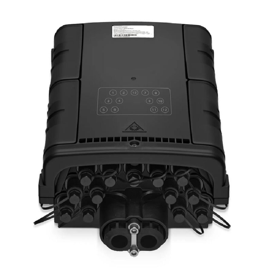 Refurb Squared Fully Pre-Terminated Fiber Distribution Hub Box for Quick ODN, 1 Uncut Port, 13 SC/APC Hardened Adapters, Mechanical Seal, Supports 1:2/1:4/1:8 Mini Splitters, PP+GF, IP68, Wall/Pole/Aerial Mount, Indoor/Outdoor