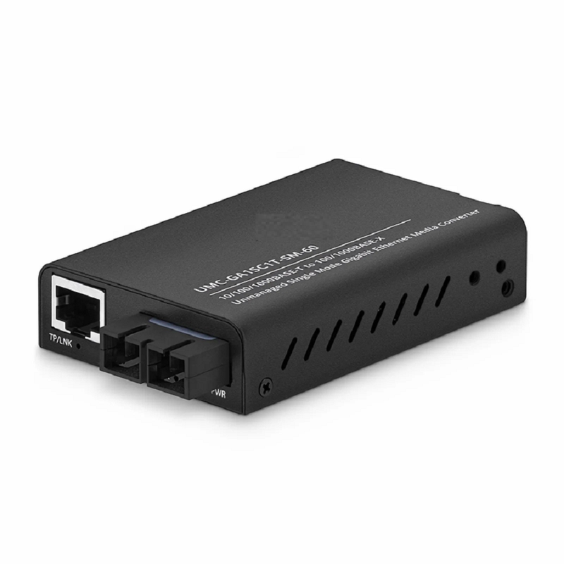 Refurb Squared Mini Unmanaged 1x 10/100/1000Base-T RJ45 to 1x 100/1000Base-X Single Mode SC 1310nm 40km Gigabit Ethernet Media Converter, American Plug Standard