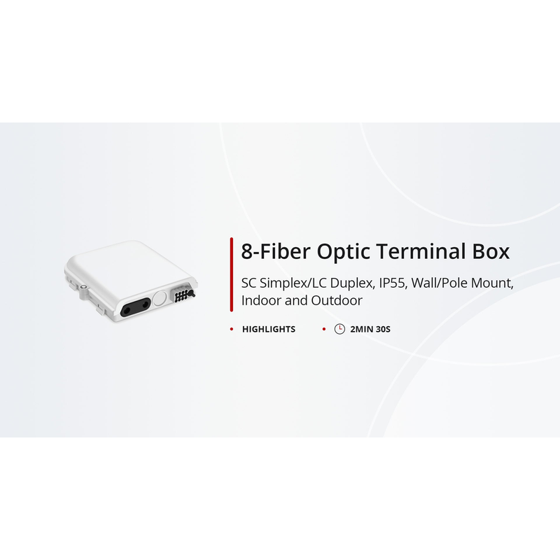 Refurb Squared 8-fiber Optic Terminal Box, SC Simplex/LC Duplex, IP55, Wall/Pole Mount, Indoor and Outdoor