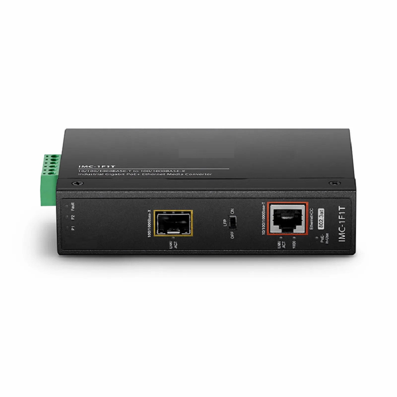 Refurb Squared Industrial Unmanaged 1x 10/100/1000Base-T RJ45 to 1x 100/1000Base-X SFP Gigabit PoE+ Ethernet Media Converter