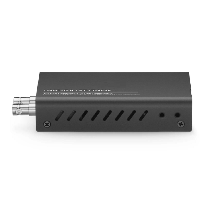 Refurb Squared Mini Unmanaged 1x 10/100/1000Base-T RJ45 to 1x 100/1000Base-X Multimode ST 850nm 220/550m Gigabit Ethernet Media Converter, American Plug Standard