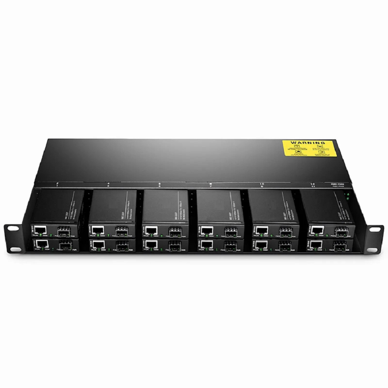 Refurb Squared 12 10/100M and 10/100/1000M Mini Media Converter Chassis, 1U Rack Mount, Dual Power AC 220V