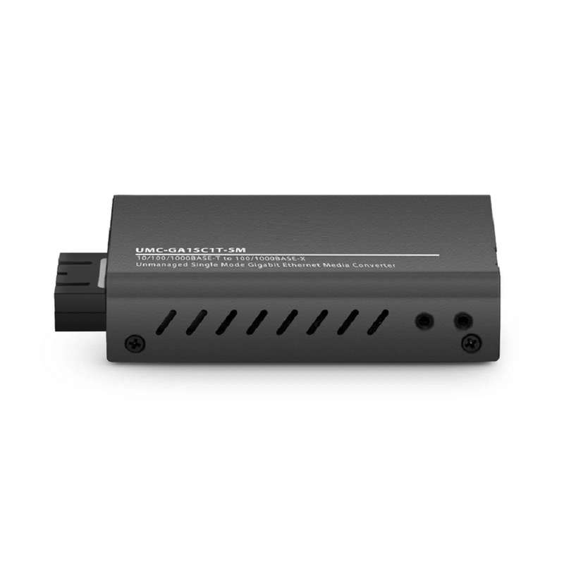 Refurb Squared Mini Unmanaged 1x 10/100/1000Base-T RJ45 to 1x 100/1000Base-X Single Mode SC 1310nm 10km Gigabit Ethernet Media Converter, American Plug Standard