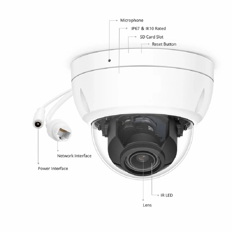 Refurb Squared IPC104-2M-D, Full HD 2MP Dome Network Camera with Build-in Mic, 98ft Night Vision, IP67 & IK10 PoE Network Camera with Varifocal 2.8-12mm Lens