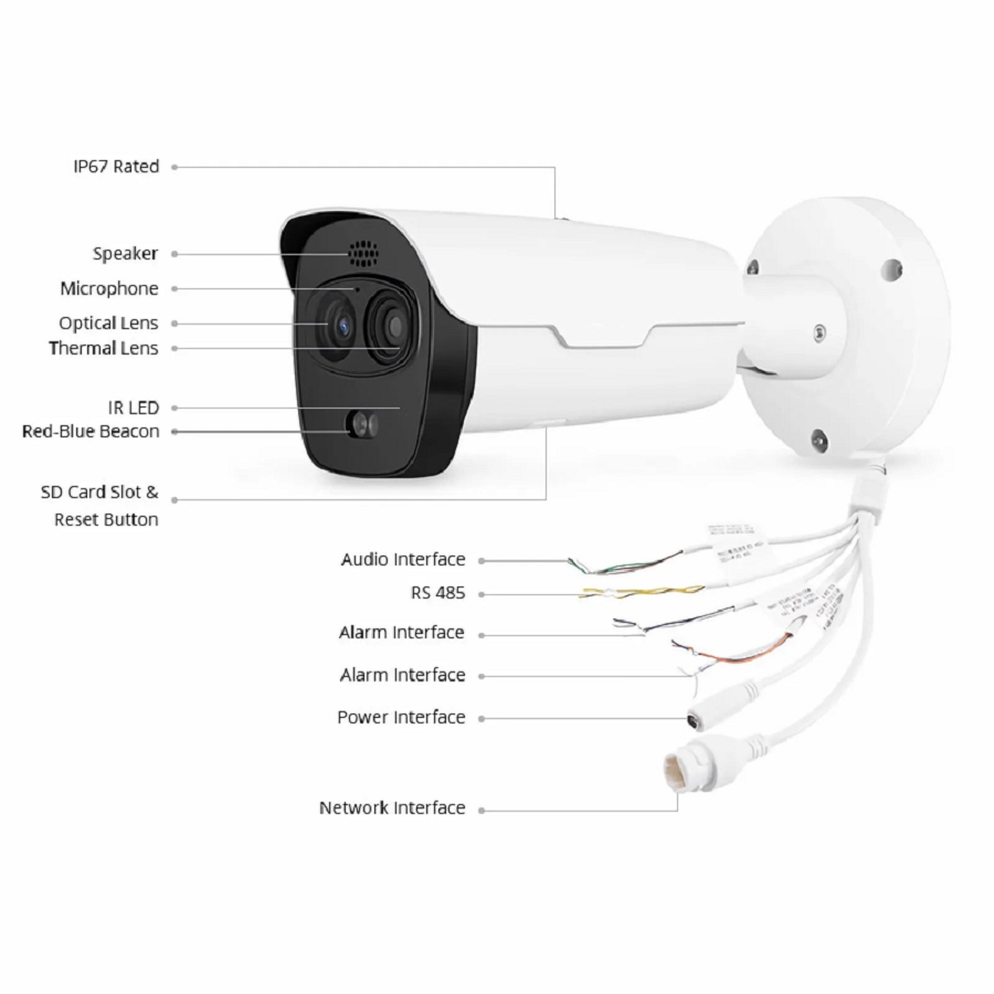 Refurb Squared IPC701-4M-B, Super HD 4MP Thermal & Optical Dual-spectrum Bullet Network Camera with Build-in Mic, Smoke Detection, PoE Network Camera with Fixed 4.0mm Lens