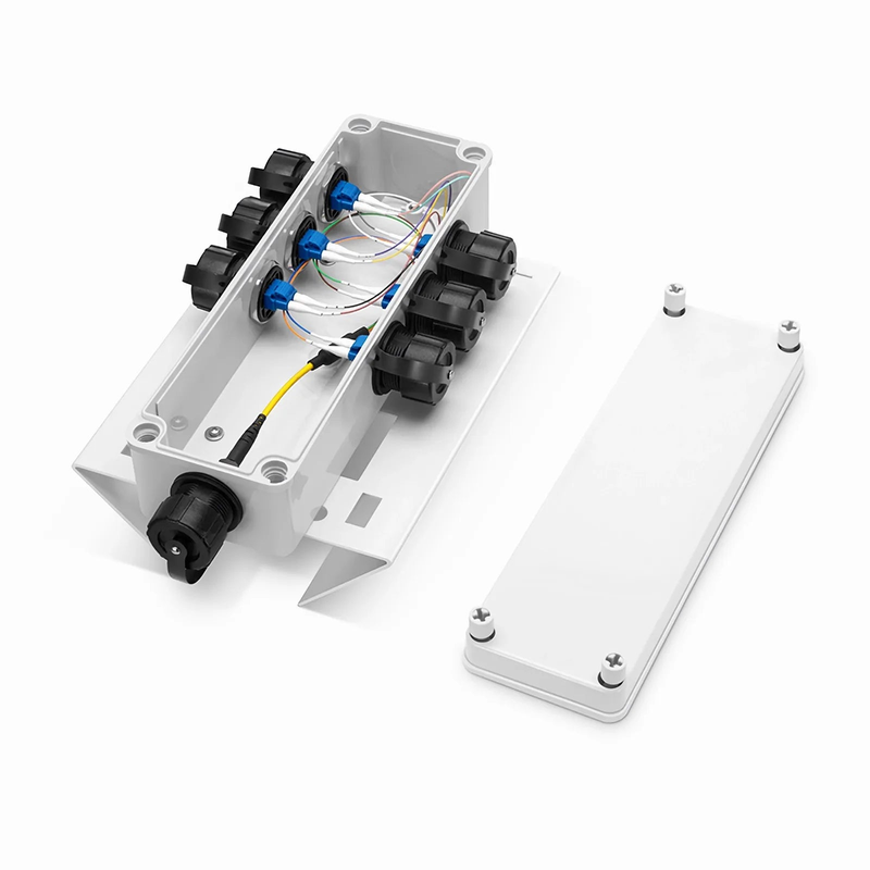 Refurb Squared FTTA Waterproof MTP-12 to 6 x LC Duplex OS2 Fiber Optical Distribution Box with Pole Mounting Brackets