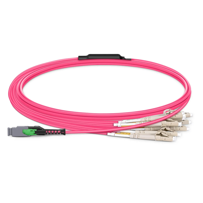 Refurb Squared 2m (7ft) MMC Harness, MMC-16 APC (Female) to 8 x LC UPC Duplex, 16 Fibers, Multimode (OM4), Plenum (OFNP), 0.35dB Max, Jumper Polarity, Magenta
