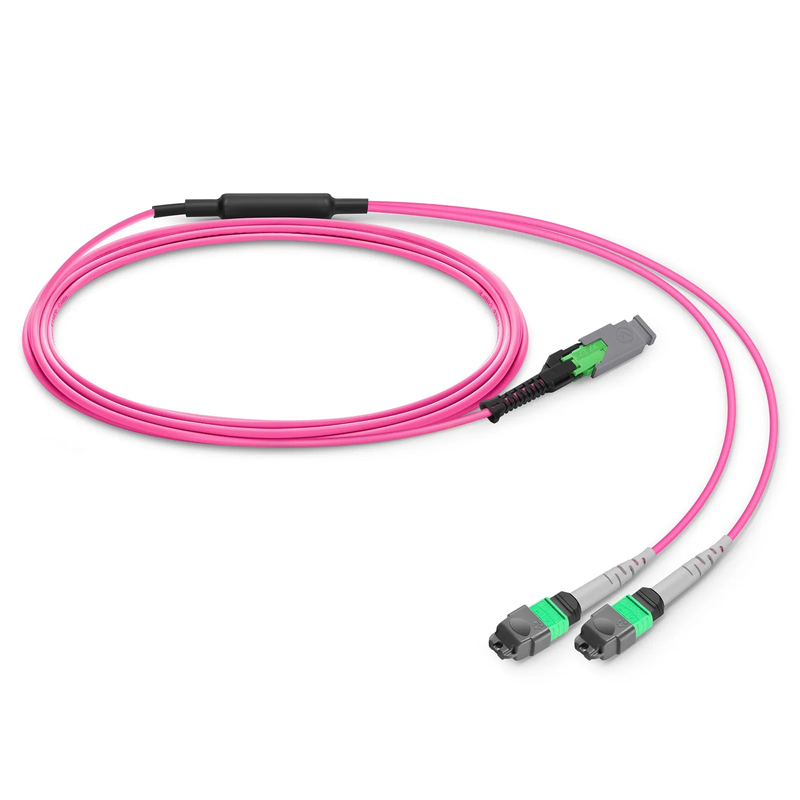 Refurb Squared 3m (10ft) MMC Breakout Cable, MMC-16 APC (Female) to 2 x MTP®-8 APC (Female), 16 Fibers, Multimode (OM4), Plenum (OFNP), 0.35dB Max, Jumper Polarity, Magenta