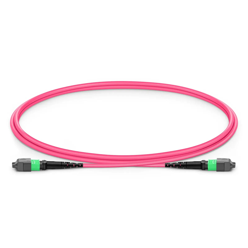 Refurb Squared 1m (3ft) MTP® Jumper, MTP®-16 APC (Female) to MTP®-16 APC (Female), 16 Fibers, Multimode (OM4), Dual Rated (OFNR/LSZH), 0.35dB Max, Crossover, Magenta