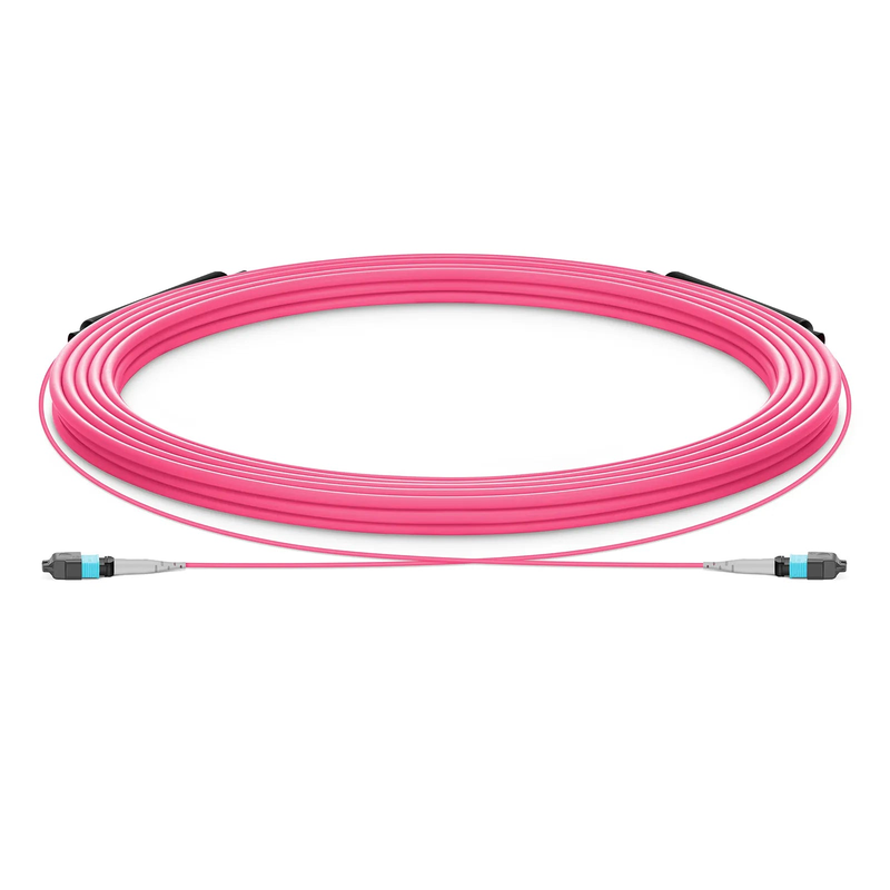 Refurb Squared 30m (98ft) MTP® Trunk Cable, MTP®-8 UPC (Female) to MTP®-8 UPC (Female), 8 Fibers, Multimode (OM4), Plenum (OFNP), 0.20dB Max, Type B, Double Jacket, Magenta