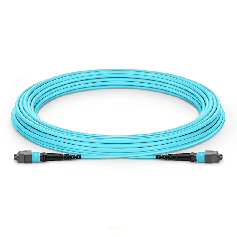 Refurb Squared 10m (33ft) MTP® Jumper, MTP®-12 UPC (Female) to MTP®-12 UPC (Female), 12 Fibers, Multimode (OM3), Plenum (OFNP), 0.35dB Max, Type A, Aqua