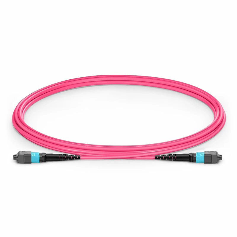 Refurb Squared 2m (7ft) MTP® Jumper, MTP®-12 UPC (Female) to MTP®-12 UPC (Female), 12 Fibers, Multimode (OM4), Plenum (OFNP), 0.35dB Max, Type B, Magenta