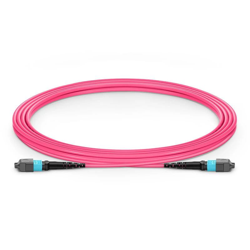 Refurb Squared 4m (13ft) MTP® Jumper, MTP®-12 UPC (Female) to MTP®-12 UPC (Female), 12 Fibers, Multimode (OM4), Plenum (OFNP), 0.35dB Max, Type B, Magenta