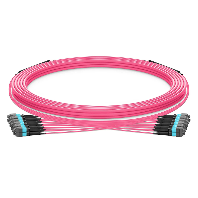 Refurb Squared 20m (66ft) MTP® Trunk Cable, MTP®-12 UPC (Female) to MTP®-12 UPC (Female), 144 Fibers, Multimode (OM4), Plenum (OFNP), 0.20dB Max, Type B, Double Jacket, Magenta