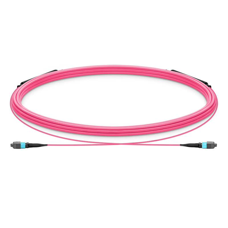 Refurb Squared 5m (16ft) MTP® Trunk Cable, MTP®-12 UPC (Female) to MTP®-12 UPC (Female), 12 Fibers, Multimode (OM4), Plenum (OFNP), 0.20dB Max, Type B, Double Jacket, Magenta