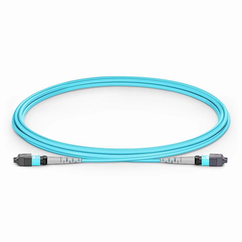 Refurb Squared 2m (7ft) MTP® Jumper, MTP®-8 UPC (Female) to MTP®-8 UPC (Female), 8 Fibers, Multimode (OM3), Plenum (OFNP), 0.35dB Max, Type B, Aqua